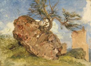 Sir Edwin Henry Landseer, R.A. - Study of a rock and a tree