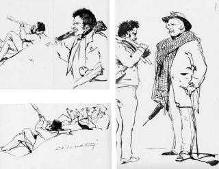 Sir Edwin Henry Landseer, R.A. - The Marquess of Breadalbane with his game keeper (illustrated); Two studies of a gamekeeper, with his gun over his shoulder and another with a spy glass; and A study of a gamekeeper with his dogs (illustrated)