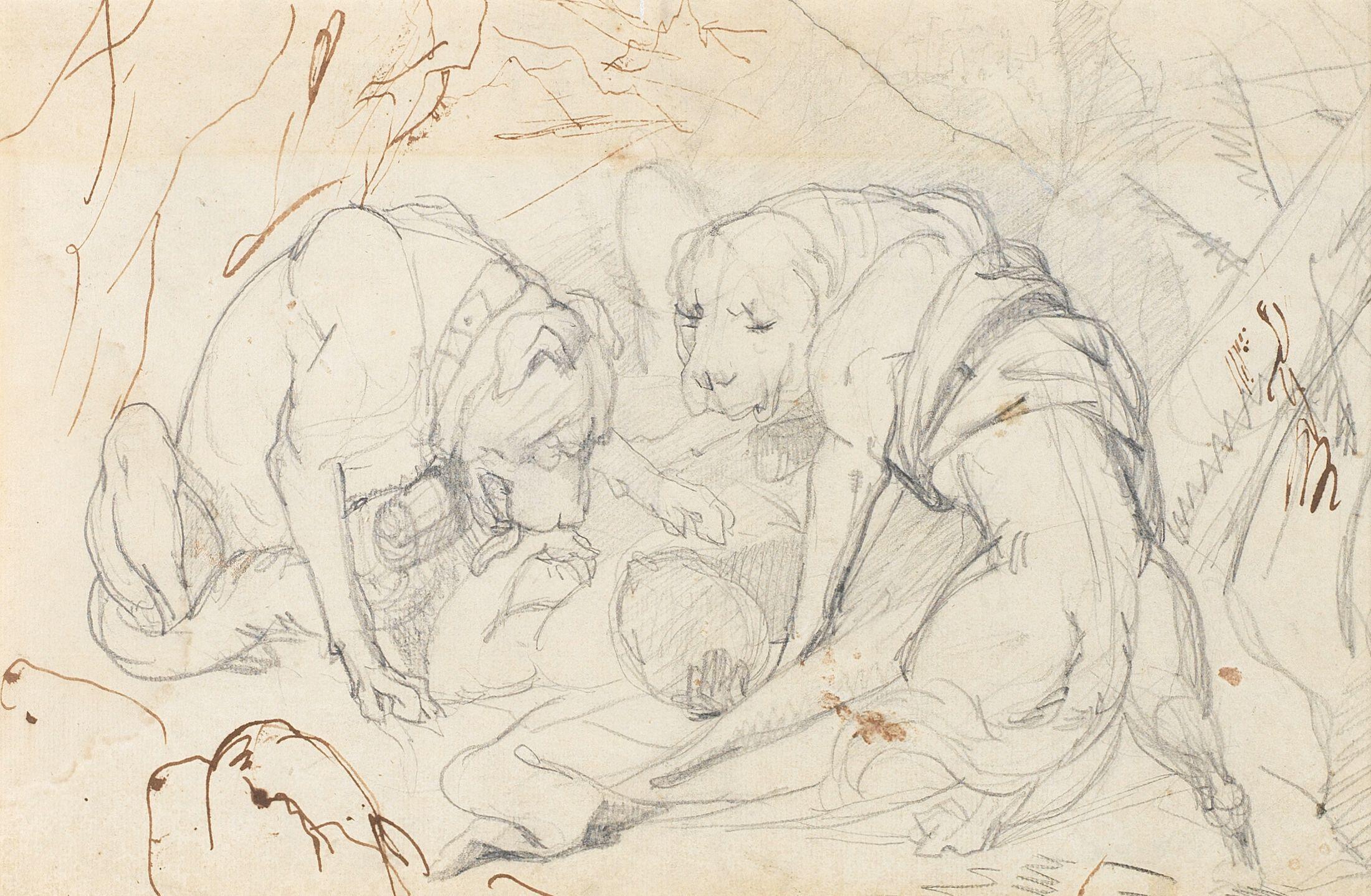 Sir Edwin Henry Landseer, RA - Study for \'Alpine mastiffs reanimating a distressed traveller\'