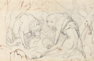 Sir Edwin Henry Landseer, RA - Study for \'Alpine mastiffs reanimating a distressed traveller\'