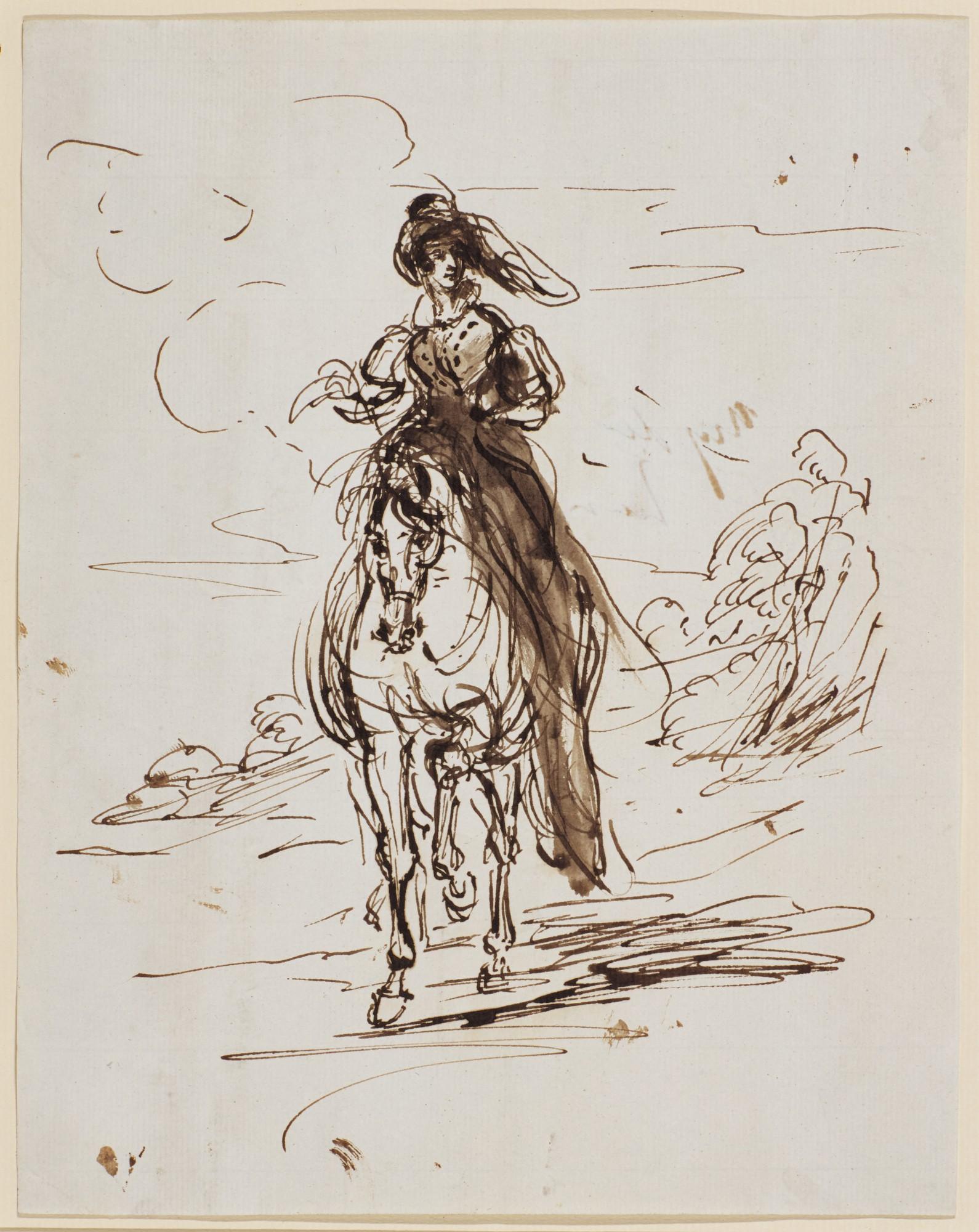 Sir Francis Grant, P.R.A. - Portrait Of A Lady On Horseback, Possibly A Study Of Queen Victoria