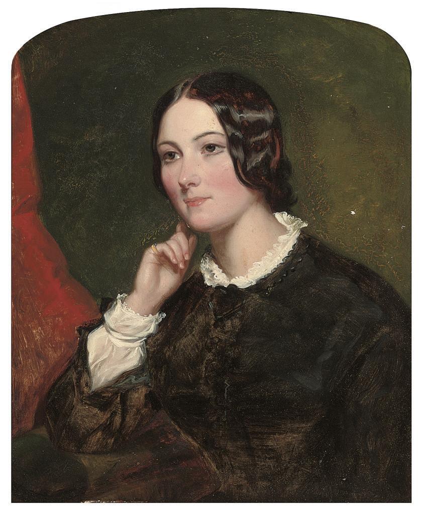 Sir Francis Grant, P.R.A. - Portrait of a young lady, half-length, in a black dress with white collar and cuffs