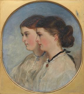 Sir Francis Grant RA - Double portrait of the artist\'s daughters, Elizabeth and Rachel (or possibly Rebecca and Rachel), quarter length
