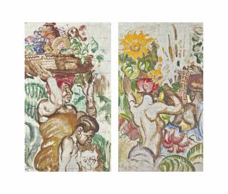 Sir Frank Brangwyn, R.A., R.S.W. - The Fruit carrier; and Flowers for the market: Studies for the Salle Jacques Cartier on the SS Empress of Britain