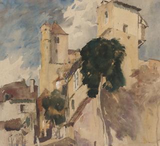 Sir Frank Brangwyn, R.A., R.W.S., P.R.B.A. - A Street Scene In Cahors, France