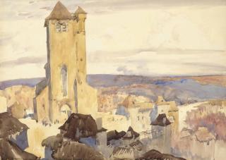 Sir Frank Brangwyn, R.A., R.W.S. - Saint-Cirq-Lapopie, on the river Lot, France