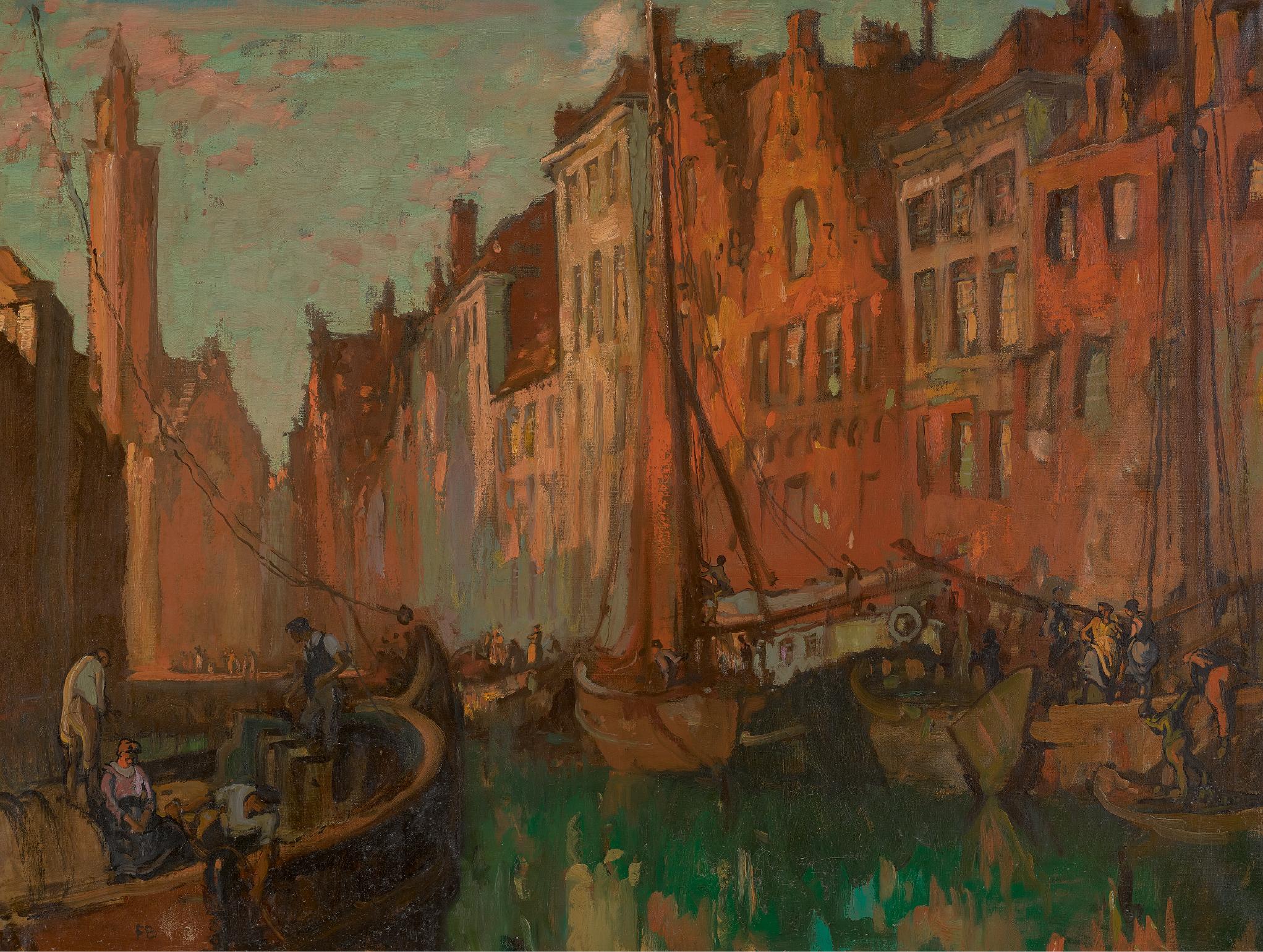 Sir Frank Brangwyn, R.A., R.W.S. - Unloading Cargo, Bruges