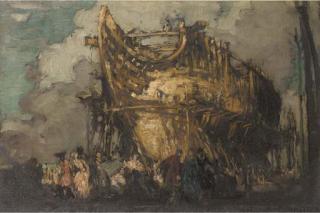 Sir Frank Brangwyn, R.A. - The Building of The Frigate; An Old-Time Shipyard