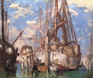 Sir Frank Brangwyn, R.A. - Venetian Galleons
