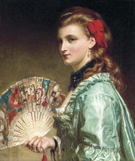 Sir Frank Dicksee, P.R.A. - Portrait Of A Lady, Half-Length, With An Ivory Fan