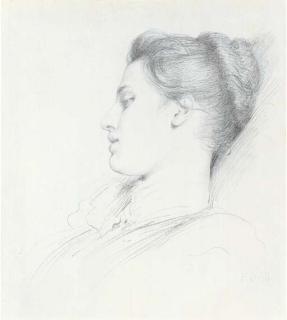 Sir Frank Dicksee, P.R.A. - Portrait Study of A Young Woman, In Profile And With Eyes Downcast