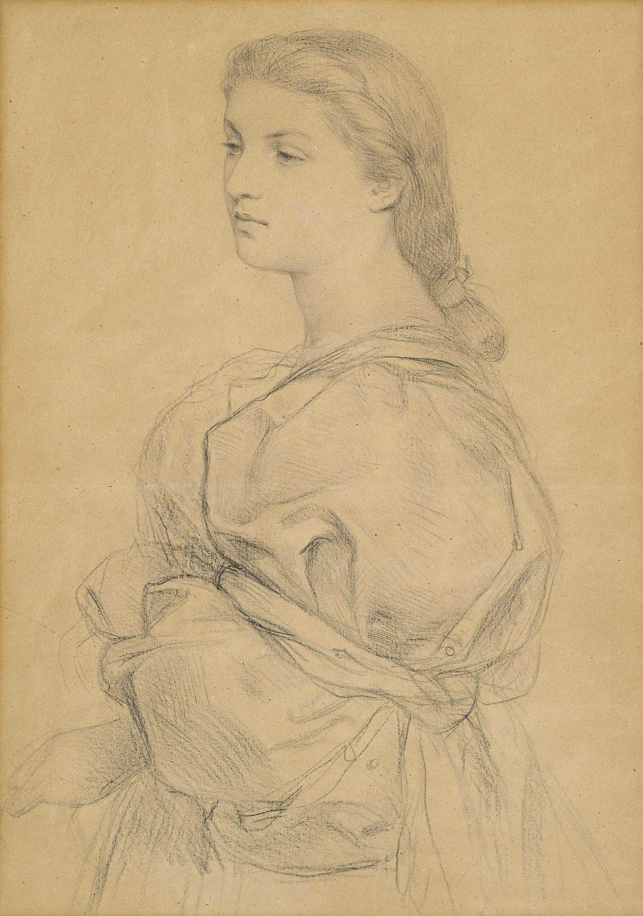 Sir Frederick William Burton, R.H.A., R.W.S. - Portrait Study Of A Young Lady, Half-Length, Facing To The Left, Probably For \'Cassandra Fedele\'