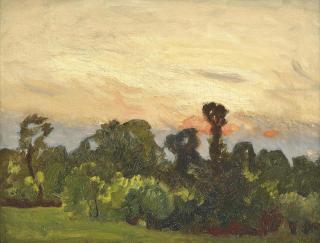 Sir George Clausen, R.A., R.W.S., R.I. - Wooded landscape at dusk