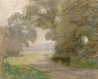 Sir George Clausen, R.A., R.W.S. - Cows in a Lane