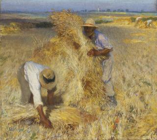 Sir George Clausen, R.A., R.W.S. - Harvesters: Setting up Sheaves