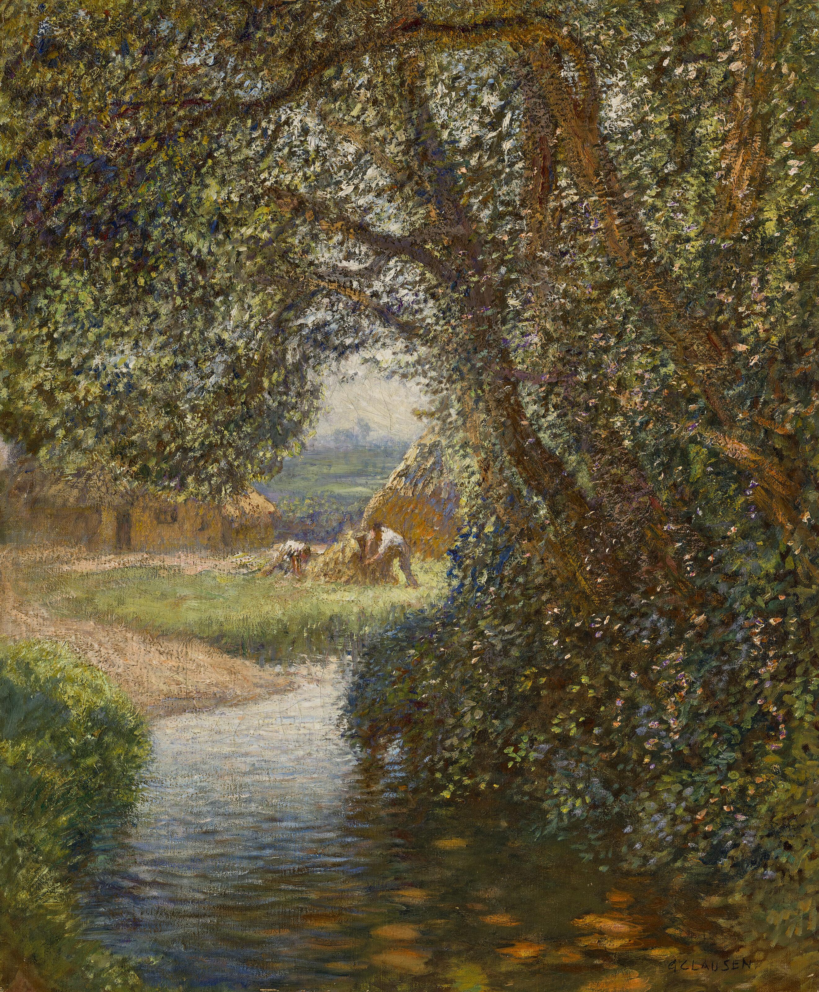 Sir George Clausen, R.A., R.W.S. - Haymakers by the stream