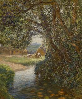 Sir George Clausen, R.A., R.W.S. - Haymakers by the stream