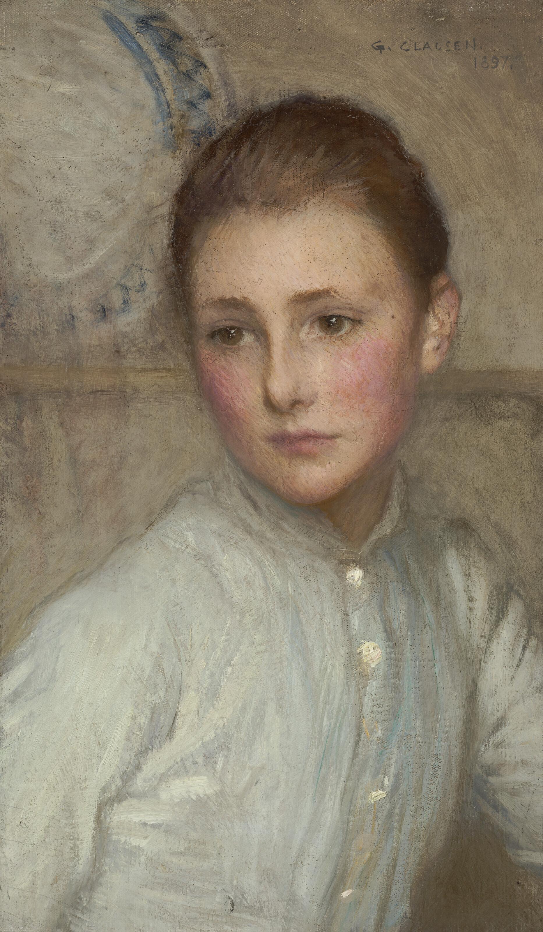 Sir George Clausen, R.A., R.W.S. - Portrait of a girl, (probably \'The Little Maid\')