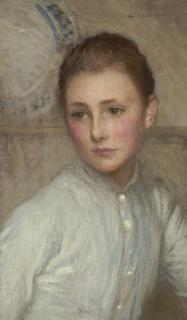 Sir George Clausen, R.A., R.W.S. - Portrait of a girl, (probably \'The Little Maid\')