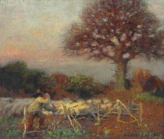 Sir George Clausen, R.A., R.W.S. - Sheepfold at early morning