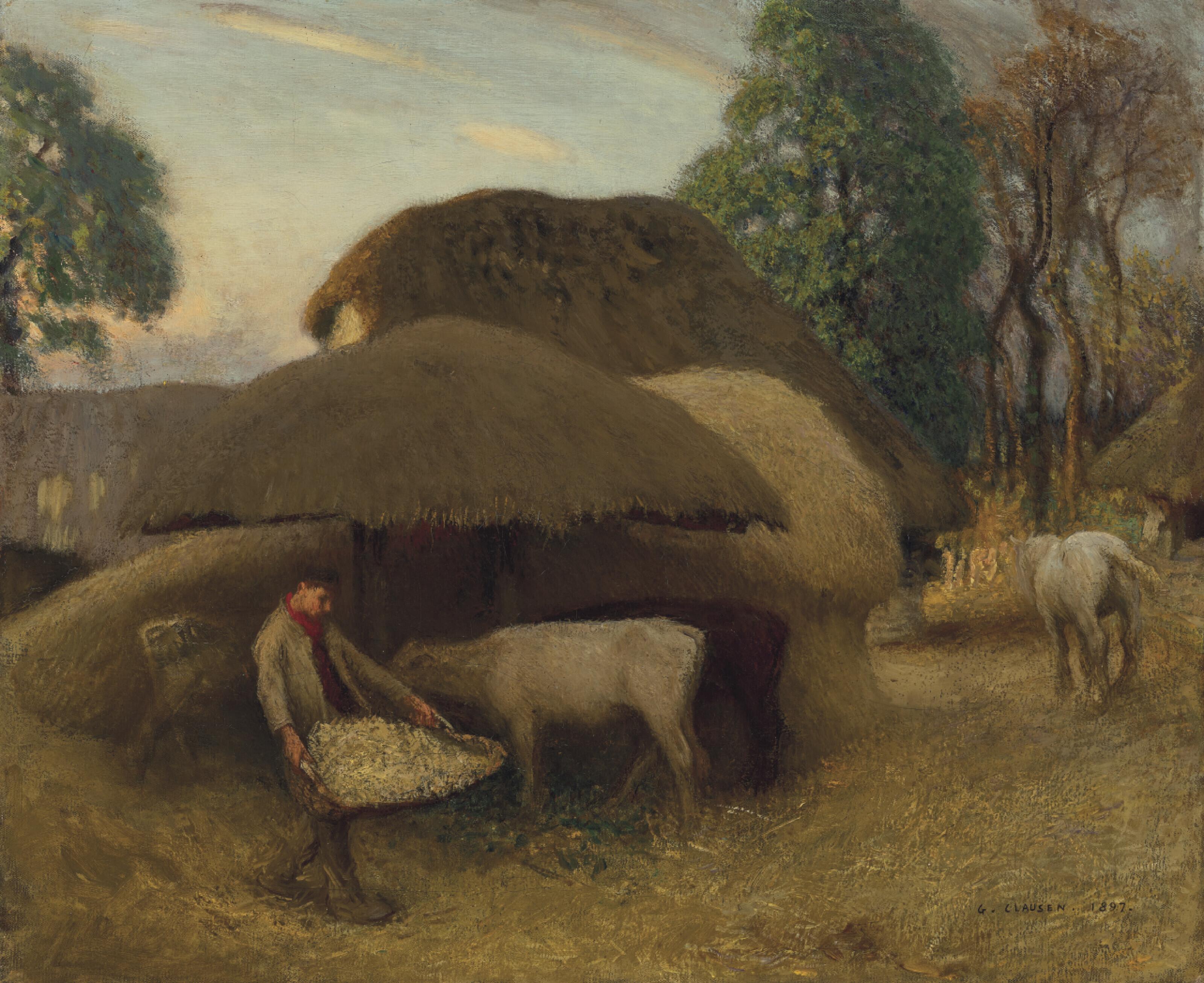 Sir George Clausen, R.A., R.W.S. - The Farmyard, Evening