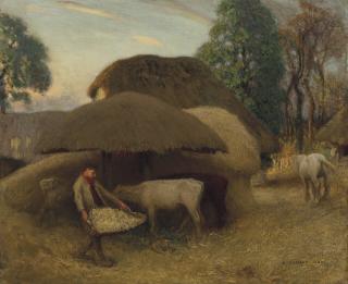 Sir George Clausen, R.A., R.W.S. - The Farmyard, Evening
