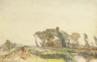 Sir George Clausen, R.A. - A copse in an open landscape by a river; and Pond at Widdington, Essex