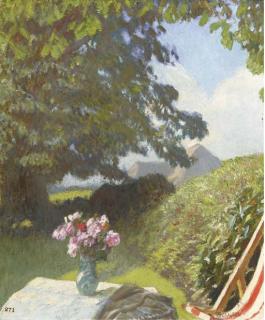 Sir George Clausen, R.A. - Still Life In A Landscape