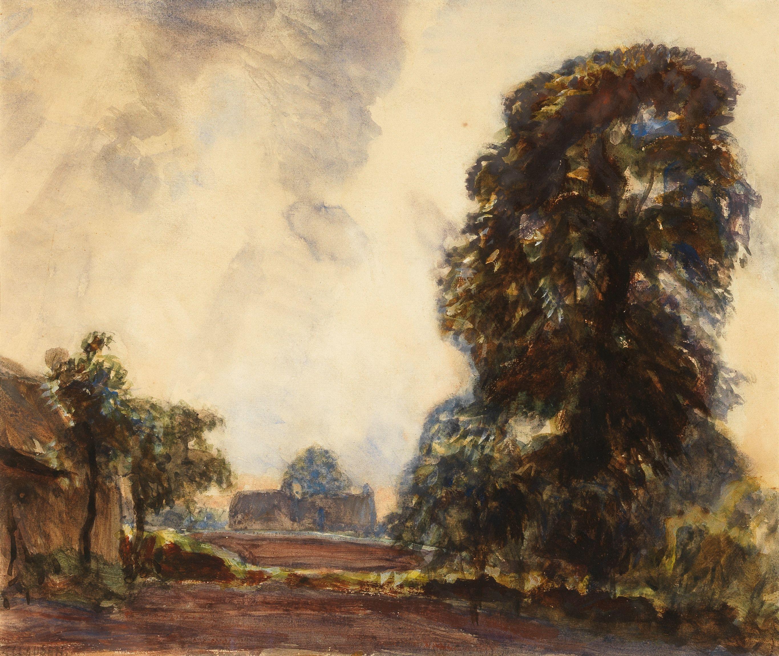 Sir George Clausen, RA, RWS - Landscape with trees (Thunderstorm: Vale of Clwyd)