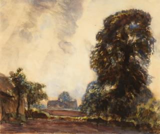 Sir George Clausen, RA, RWS - Landscape with trees (Thunderstorm: Vale of Clwyd)