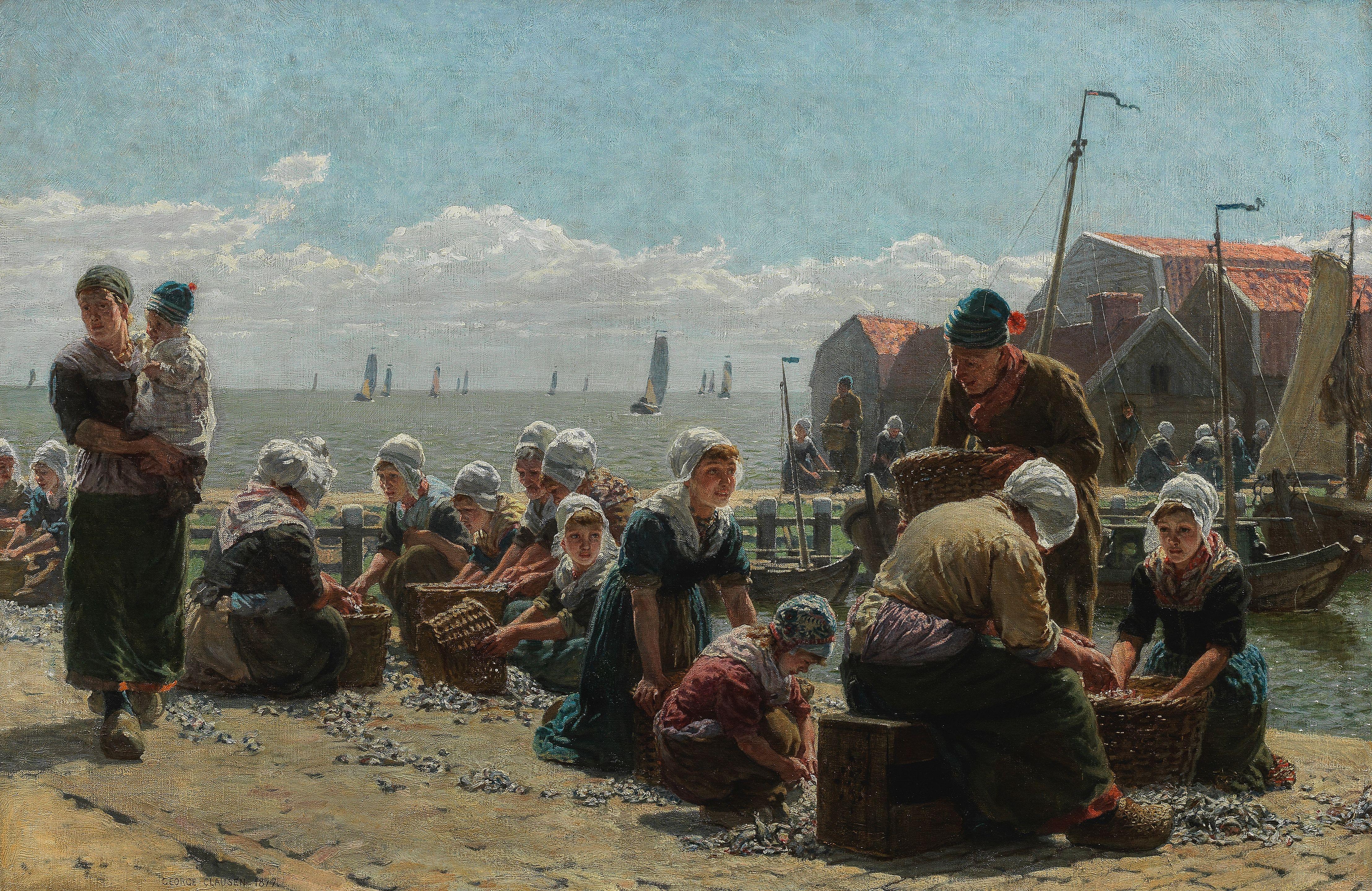 Sir George Clausen, RA, RWS - Sorting the catch, Volendam