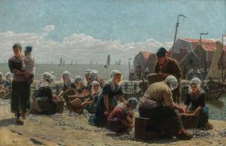 Sir George Clausen, RA, RWS - Sorting the catch, Volendam