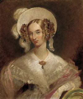 Sir George Hayter - Portrait of Queen Louise of Belgium (1812-1850), small half-length, in a white dress and hat