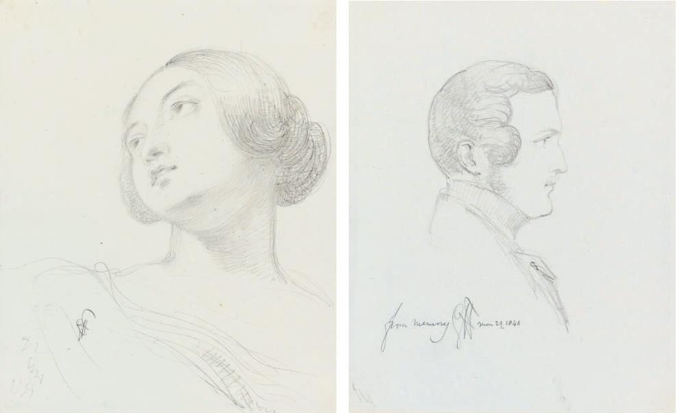 Sir George Hayter - Queen Victoria and Prince Albert; studies for \'The Marriage of Queen Victoria and Prince Albert in the Chapel Royal, St. James\' Palace, London, 10 February 1840\' (Royal Collection, London)