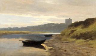 Sir George Reid, P.R.S.A., R.S.W. - A quiet river bed, Norham Castle