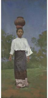 Sir Gerald Festus Kelly, P.R.A., R.H.A., H.R.S.A. - Girl With A Chatty On Her Head; Taungdwingyi