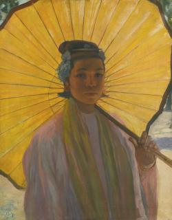 Sir Gerald Festus Kelly, P.R.A., R.H.A. - Ma Thein Kin With Her Yellow Parasol