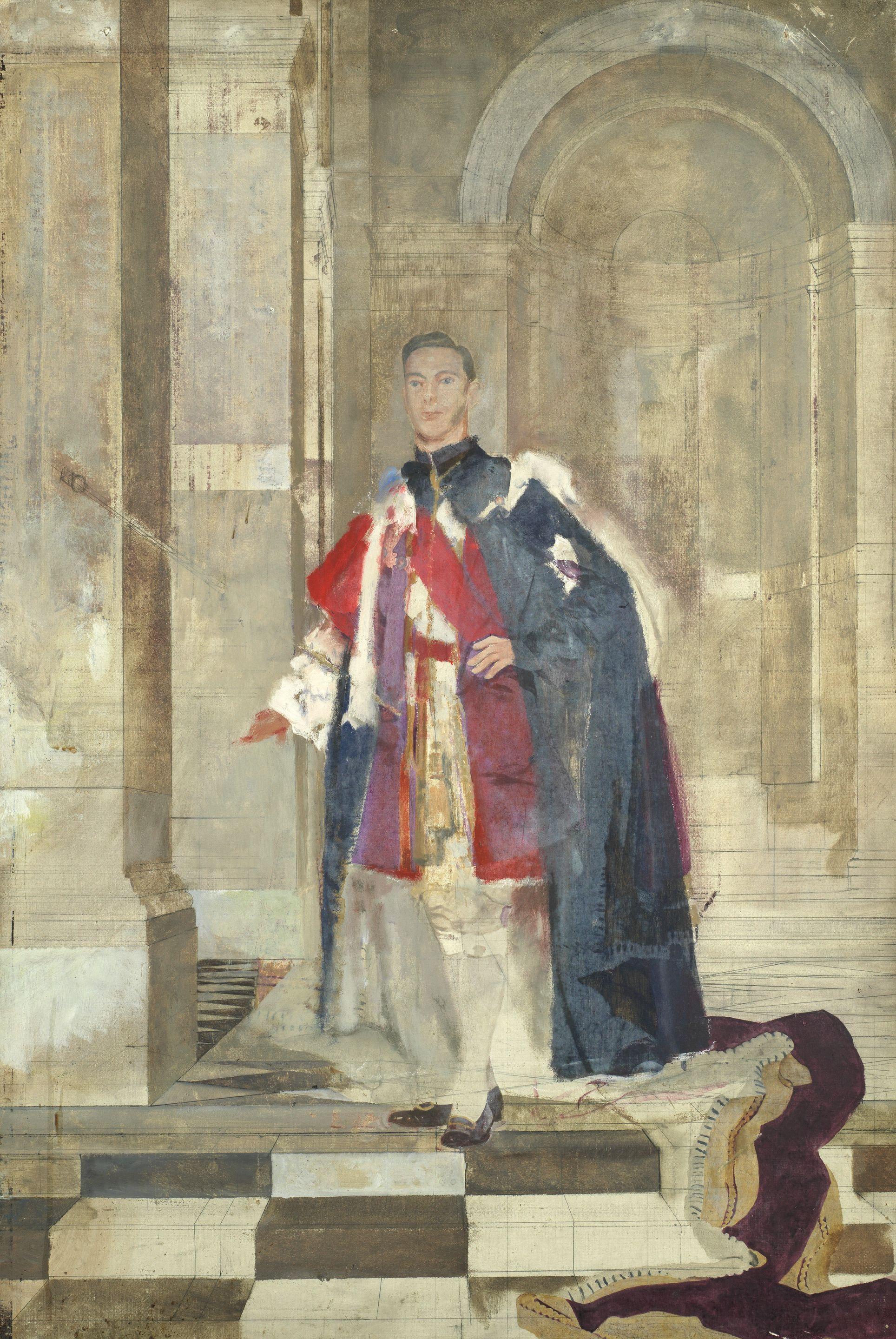 Sir Gerald Festus Kelly RA, KCVO, PRA - King George VI, full length portrait study unframed