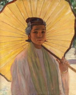 Sir Gerald Festus Kelly RA, KCVO, PRA - \'Ma-Thein-Kin, with her Yellow Parasol\'