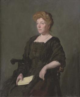 Sir Gerald Festus Kelly - Portrait of Amy Maud Steel, seated half-length, in a black dress, holding a book