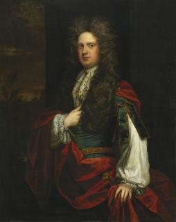 Sir Godfrey Kneller, Bt. - Portrait Of A Gentleman Dressed In Blue With A Red Mantle