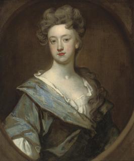 Sir Godfrey Kneller - Portrait of a lady, half-length, in a blue robe, in a feigned oval