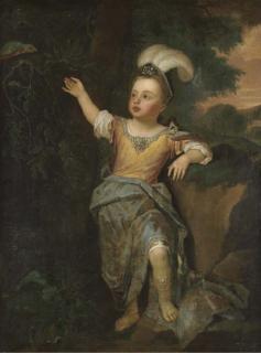 Sir Godfrey Kneller - Portrait Of Charles Fitzroy, Afterwards 2Nd Duke Of Grafton; When Lord Euston, (1683-1757), Full-Length, Wearing Roman Dress, His Right Arm Outstretched To A Parrot, In A Landscape