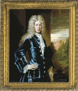 Sir Godfrey Kneller - Portrait of William Whitmore, Esq., three-quarter-length, in a blue coat with a landscape beyond