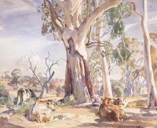 Sir Hans Heysen - Cattle and Gums