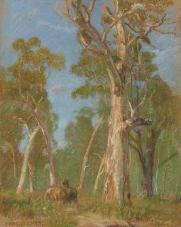 Sir Hans Heysen - Sheep Grazing Under Gum Trees