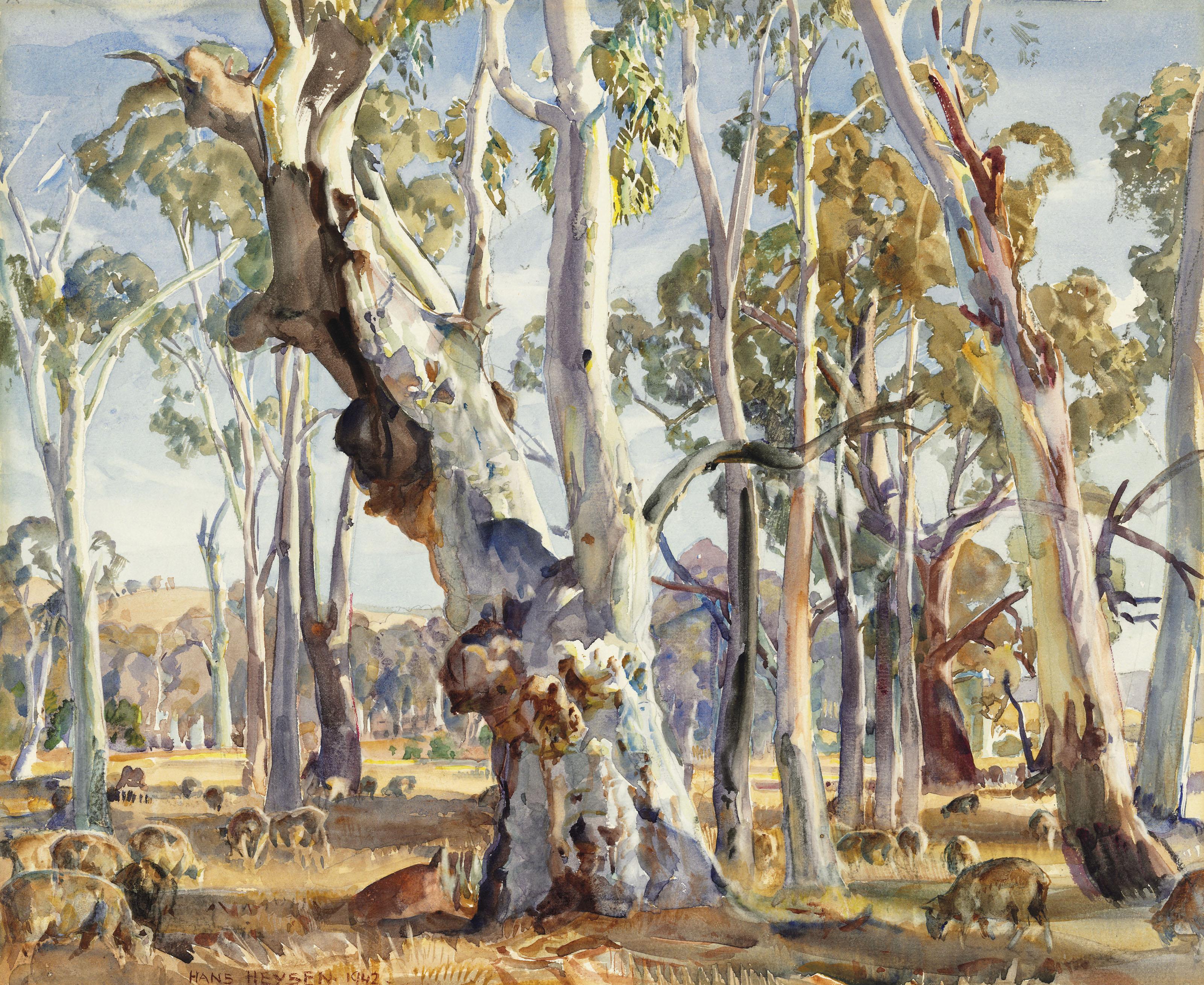 Sir Hans Heysen - White river gums - summer. Ambleside, South Australia