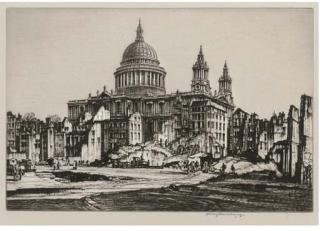 Sir Henry George Rushbury - A collection of five drypoint etchings, comprising St. Paul\'s Cathedral, Stirling Castle, Notre Dame, Horseguards Parade and Fountains Abbey, on wove paper, all signed in pencil