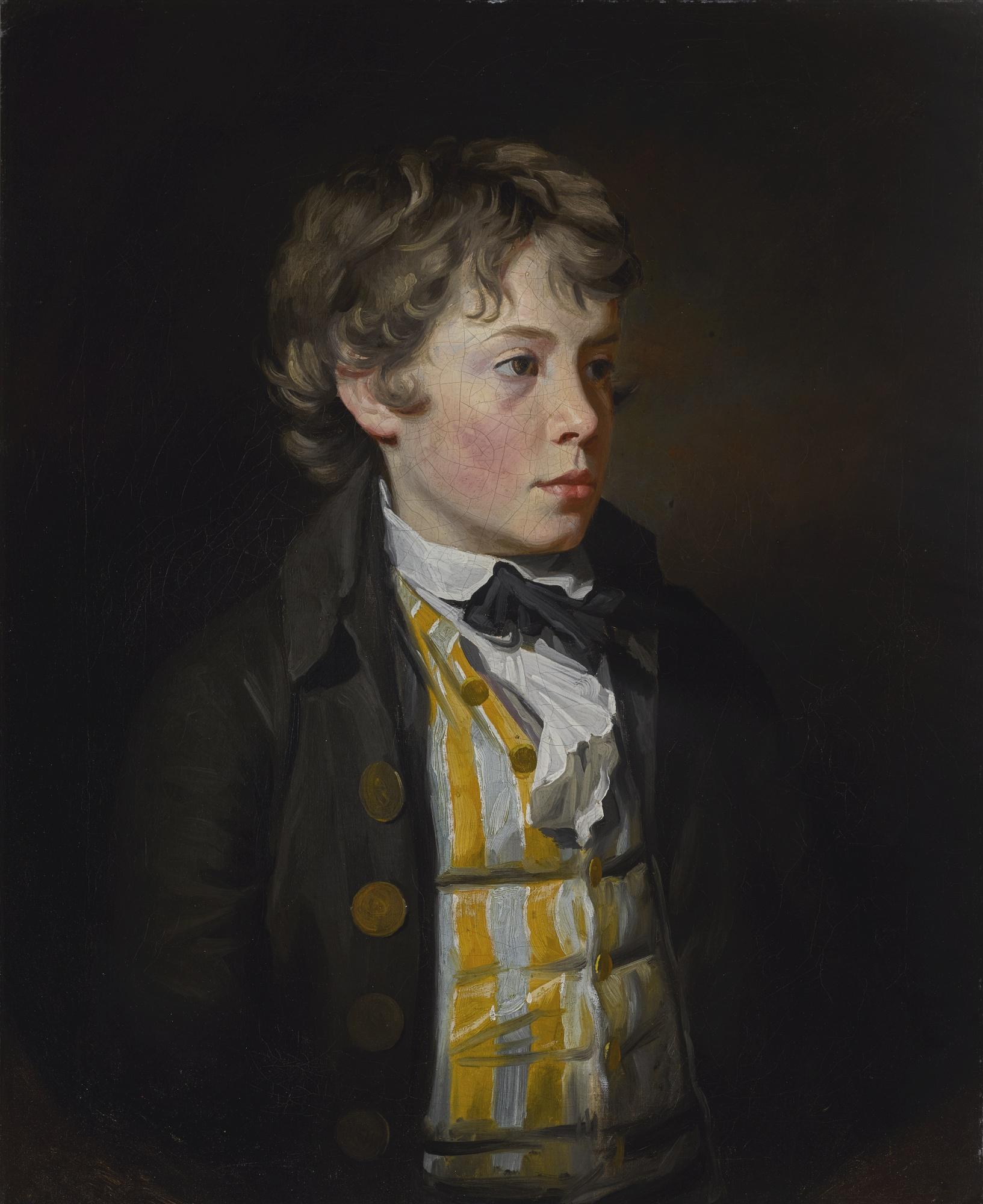 Sir Henry Raeburn, R.A. - Portrait Of A Boy In A Striped Waistcoat
