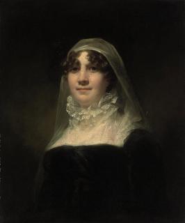 Sir Henry Raeburn, R.A. - Portrait of a lady, said to be Mrs. Jane Hodgson (1749/50-1814), wife of Mr V. Giles, bust-length, in a black dress, with a lace collar and head dress